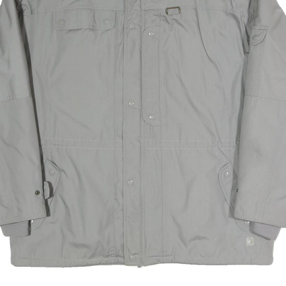 Mens Grey Jacket L Polyester Blend Plain Zip Closure Functional Casual Outerwear