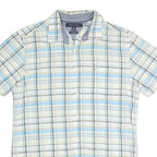TOMMY HILFIGER Mens Blue Beige Check Shirt M Cotton Blend Short Sleeve Casual