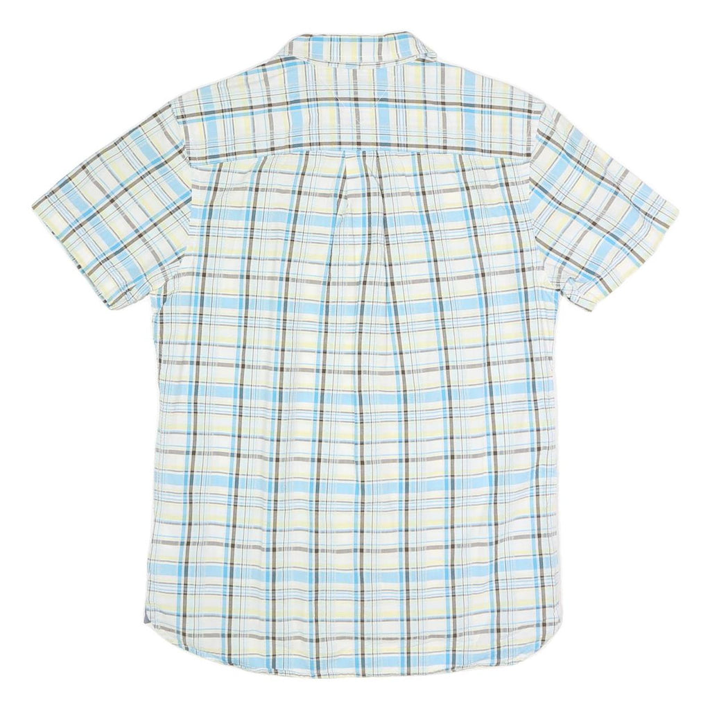 TOMMY HILFIGER Mens Blue Beige Check Shirt M Cotton Blend Short Sleeve Casual