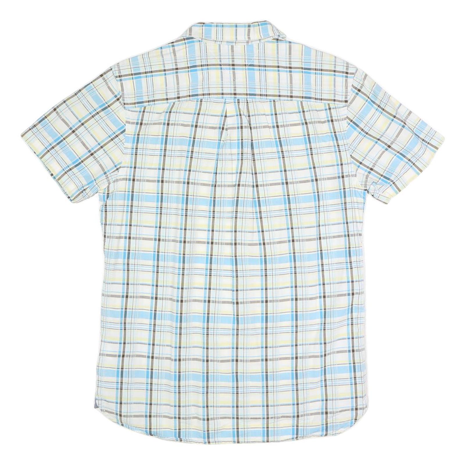 TOMMY HILFIGER Mens Blue Beige Check Shirt M Cotton Blend Short Sleeve Casual