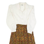 LESLIE FAY Womens A-Line Dress White 90s Paisley Long Sleeve Long M