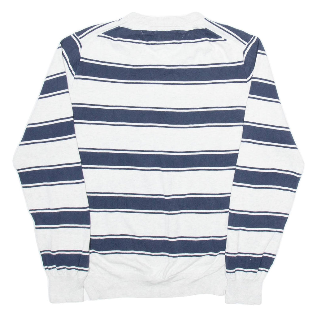 TOMMY HILFIGER Mens Patterned Jumper White Striped V-Neck Tight Knit M