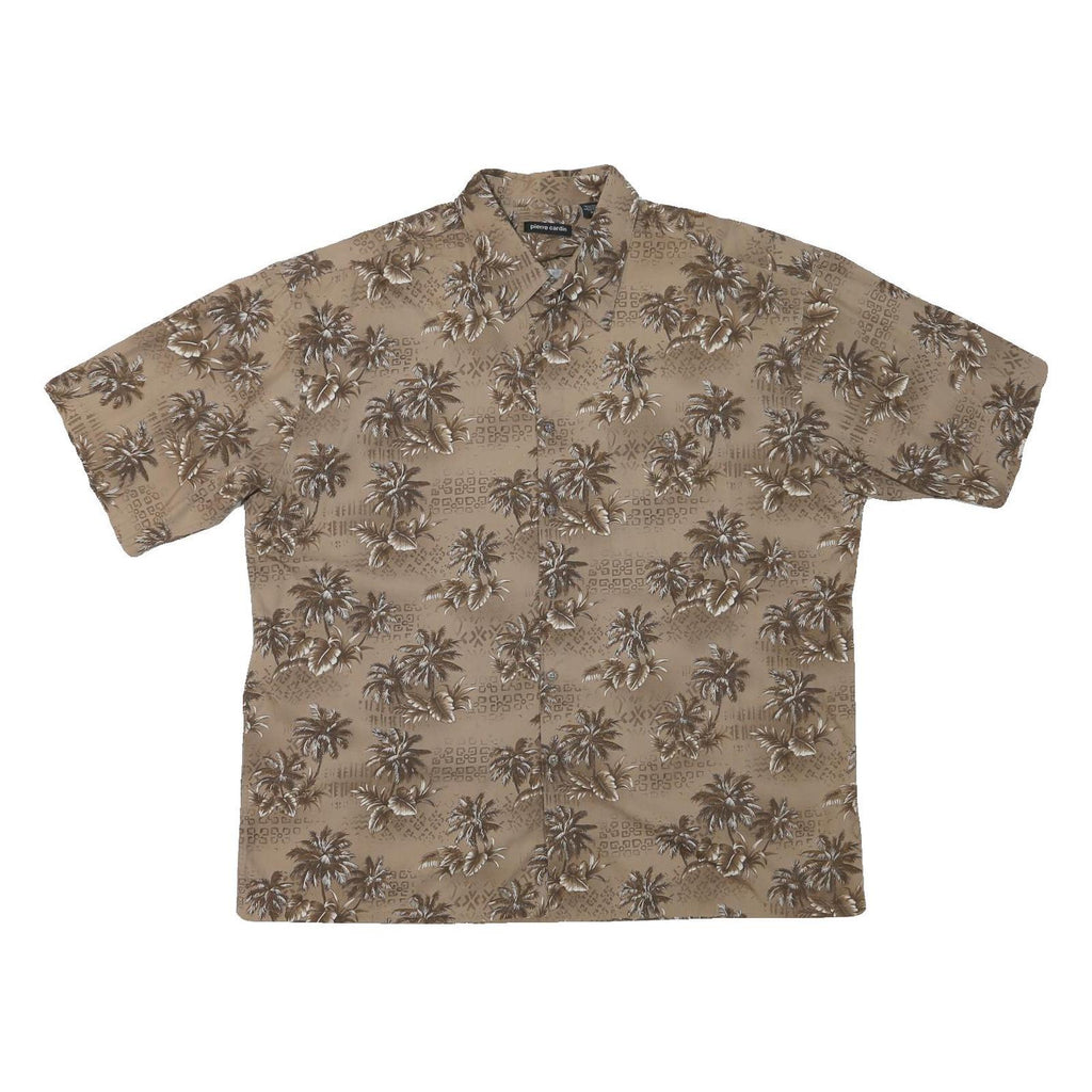 PIERRE CARDIN Mens Beige Hawaiian Shirt 2XL Cotton Blend Short Sleeve Casual