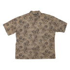 PIERRE CARDIN Mens Beige Hawaiian Shirt 2XL Cotton Blend Short Sleeve Casual