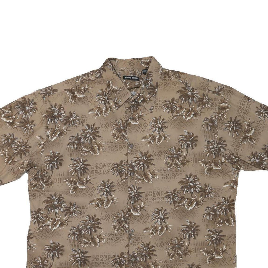 PIERRE CARDIN Mens Beige Hawaiian Shirt 2XL Cotton Blend Short Sleeve Casual