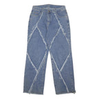 Womens Blue Relaxed Straight Denim Jeans W32 L31 Distressed Zip Closure