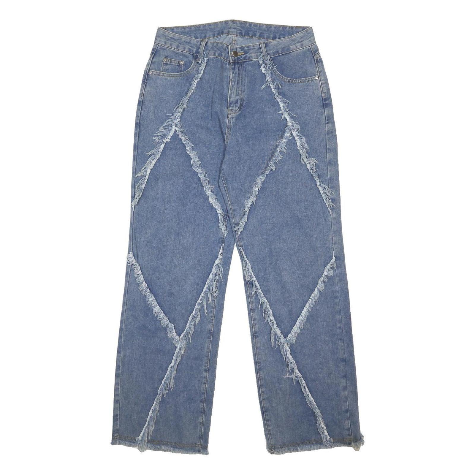Womens Blue Relaxed Straight Denim Jeans W32 L31 Distressed Zip Closure