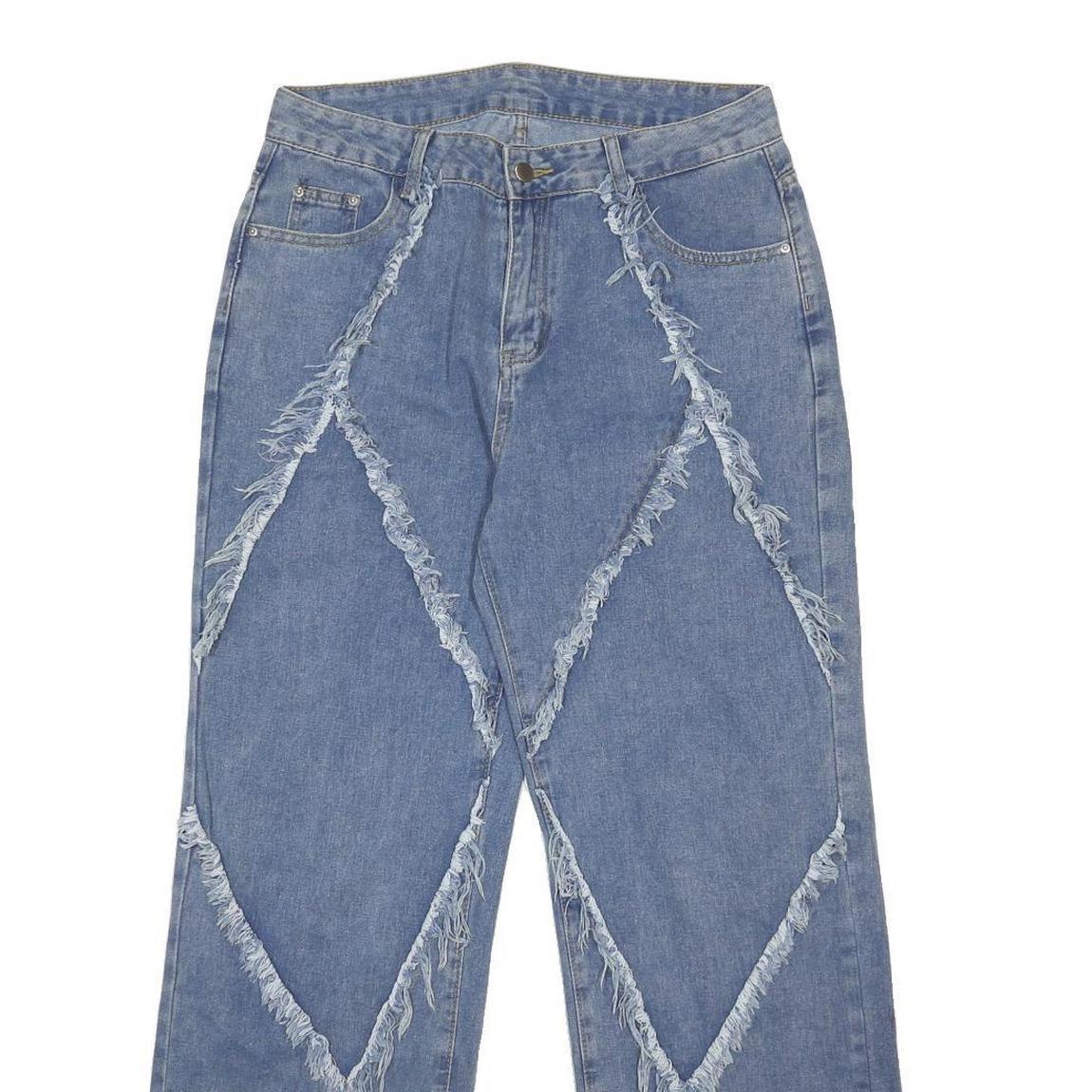 Womens Blue Relaxed Straight Denim Jeans W32 L31 Distressed Zip Closure