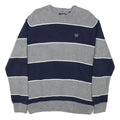 CHAPS Mens Grey & Blue Patterned Cotton Blend Jumper Crew Neck Chunky Knit M