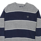 CHAPS Mens Grey & Blue Patterned Cotton Blend Jumper Crew Neck Chunky Knit M
