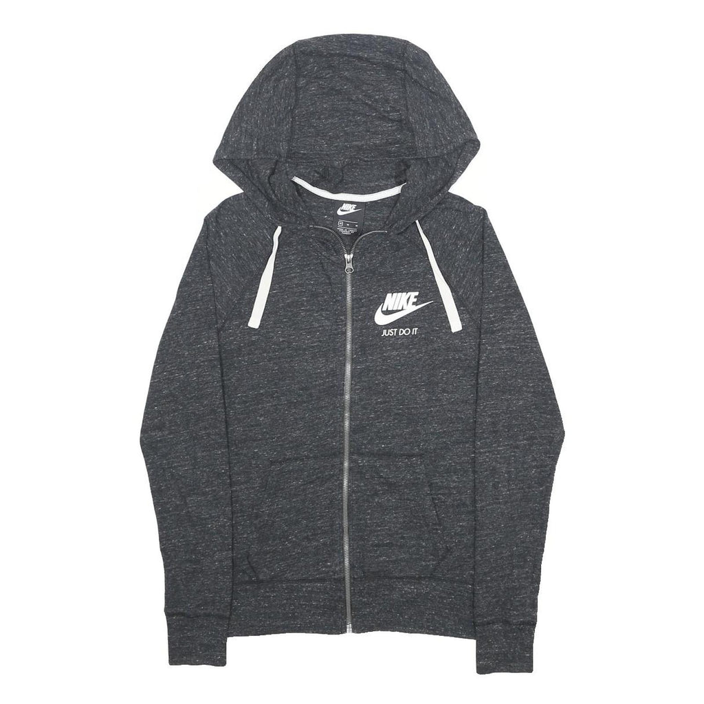 NIKE Womens Grey Zip Up Hoodie M Cotton Blend Casual Sportswear