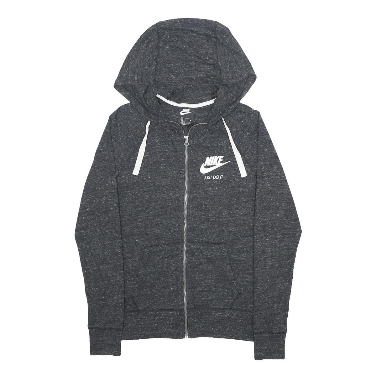 NIKE Womens Grey Zip Up Hoodie M Cotton Blend Casual Sportswear