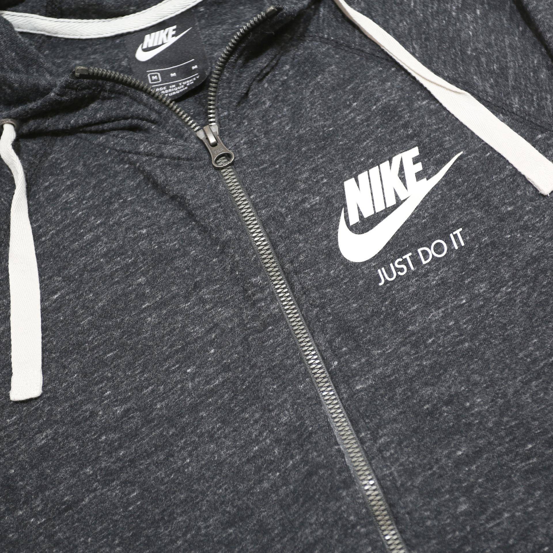 NIKE Womens Grey Zip Up Hoodie M Cotton Blend Casual Sportswear