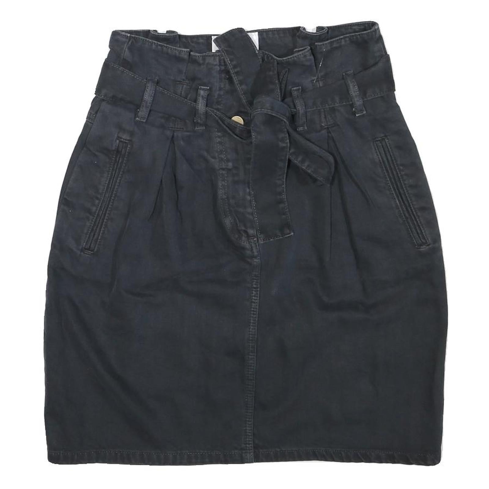 ESSENTIEL Womens Black Cotton Blend Pencil Knee Length Skirt Belted S