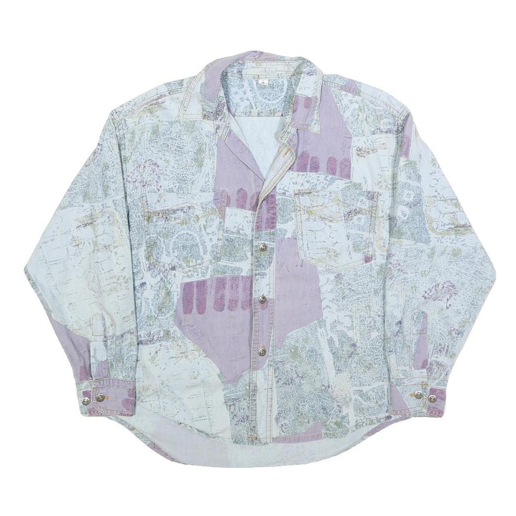 Womens White & Lilac Abstract Pattern Cotton Blend Shirt M Casual Lightweight
