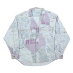 Womens White & Lilac Abstract Pattern Cotton Blend Shirt M Casual Lightweight