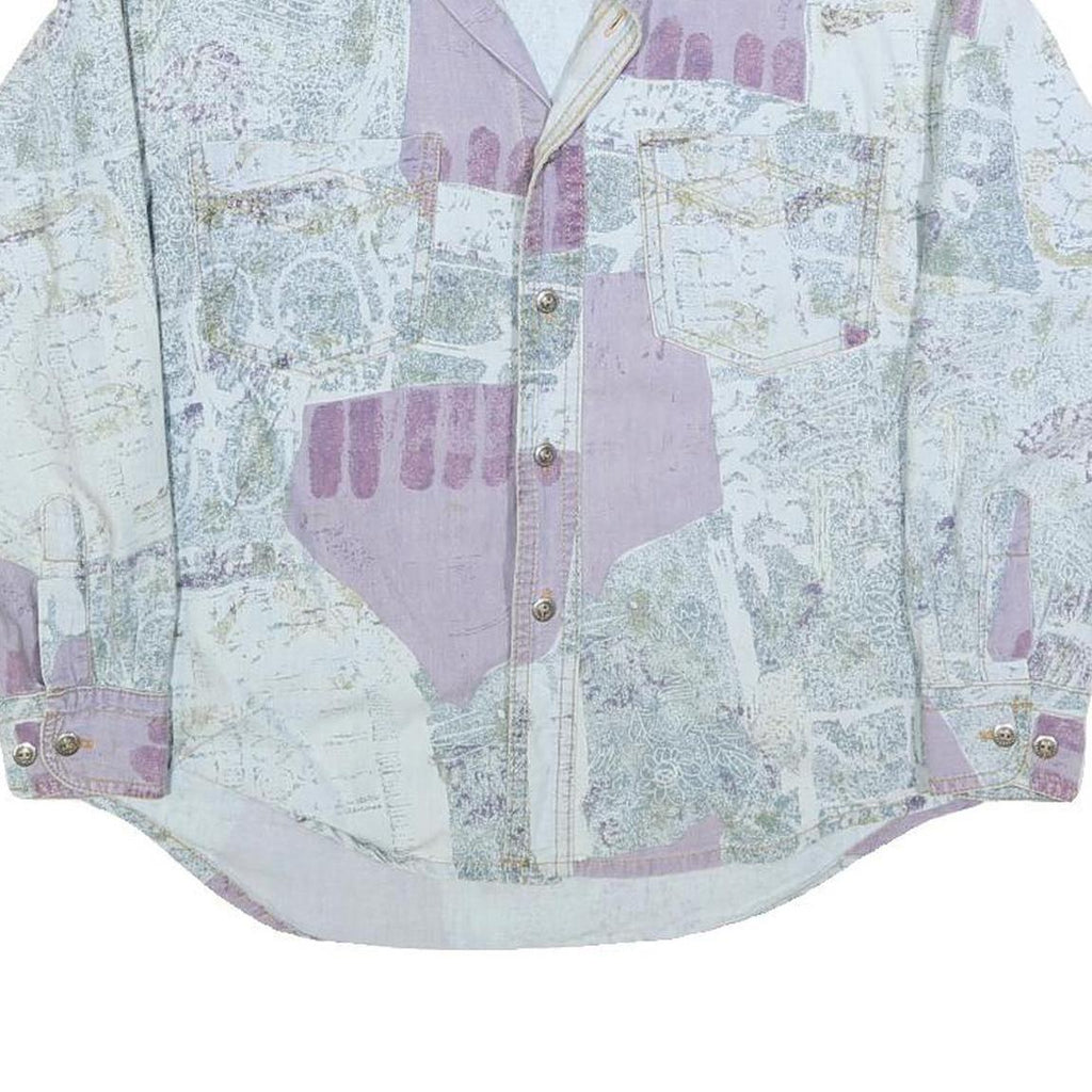 Womens White & Lilac Abstract Pattern Cotton Blend Shirt M Casual Lightweight