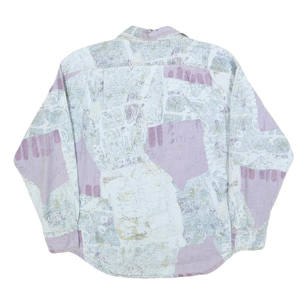 Womens White & Lilac Abstract Pattern Cotton Blend Shirt M Casual Lightweight