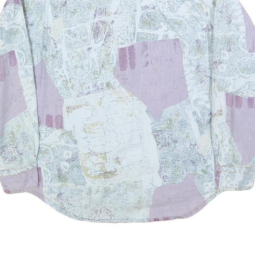 Womens White & Lilac Abstract Pattern Cotton Blend Shirt M Casual Lightweight