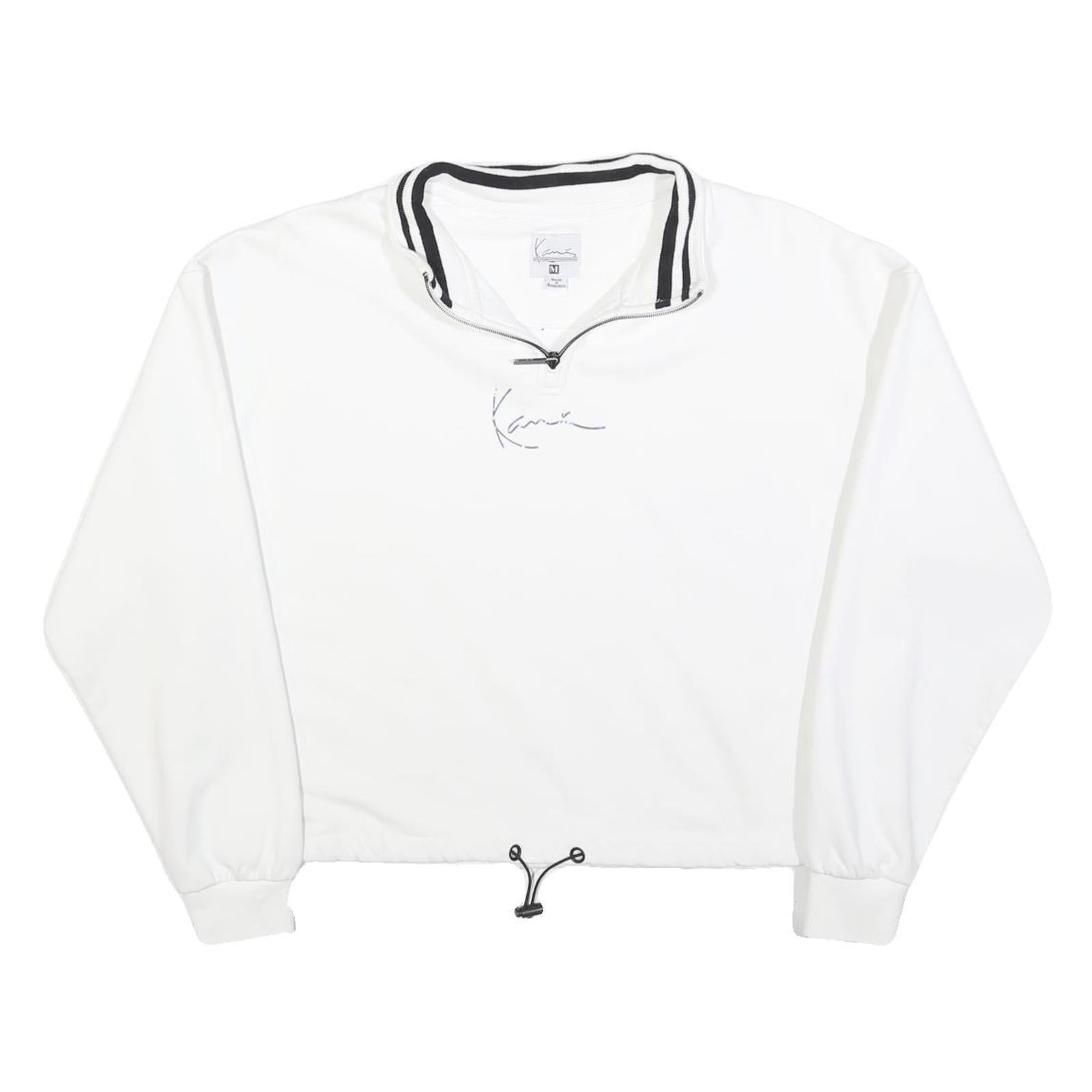 KARL KANI Mens White 1/4 Zip Sweatshirt M Cotton Blend Casual