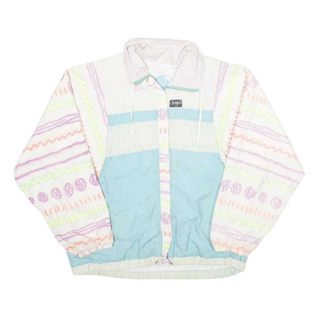 SERGIO VALENTE Womens White & Blue Retro Nylon Zip Jacket M Lightweight