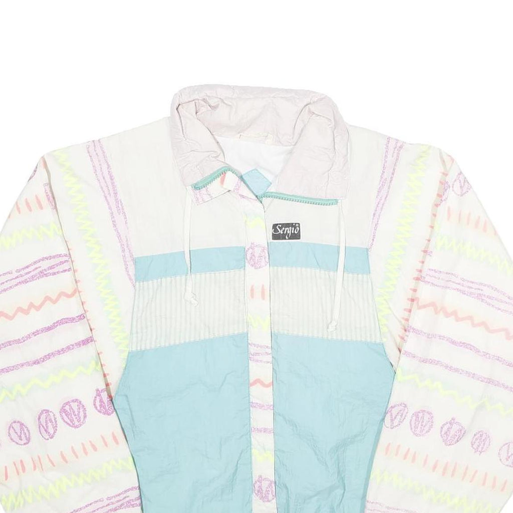 SERGIO VALENTE Womens White & Blue Retro Nylon Zip Jacket M Lightweight