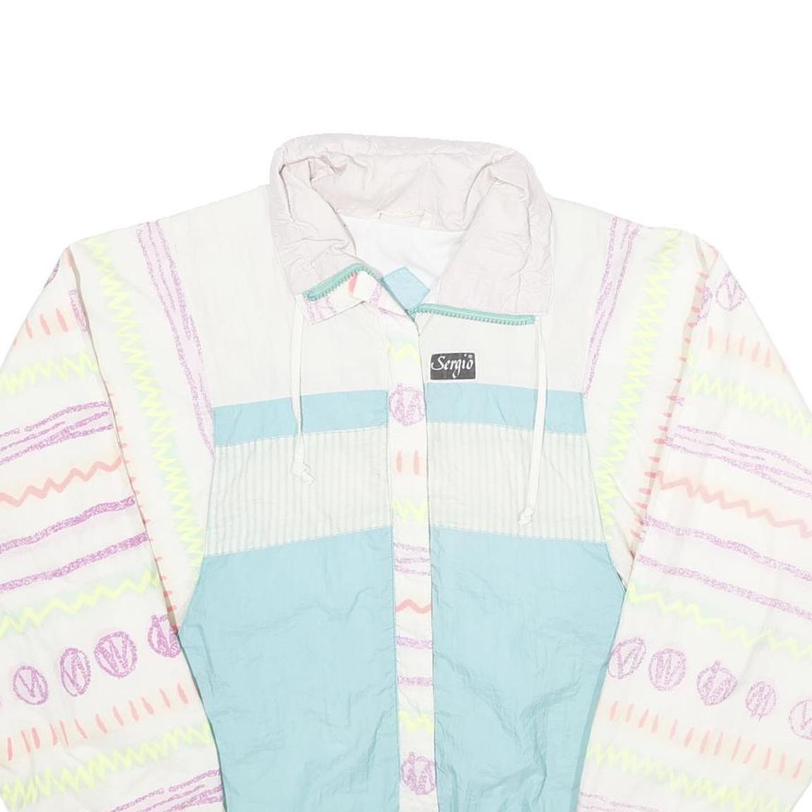 SERGIO VALENTE Womens White & Blue Retro Nylon Zip Jacket M Lightweight