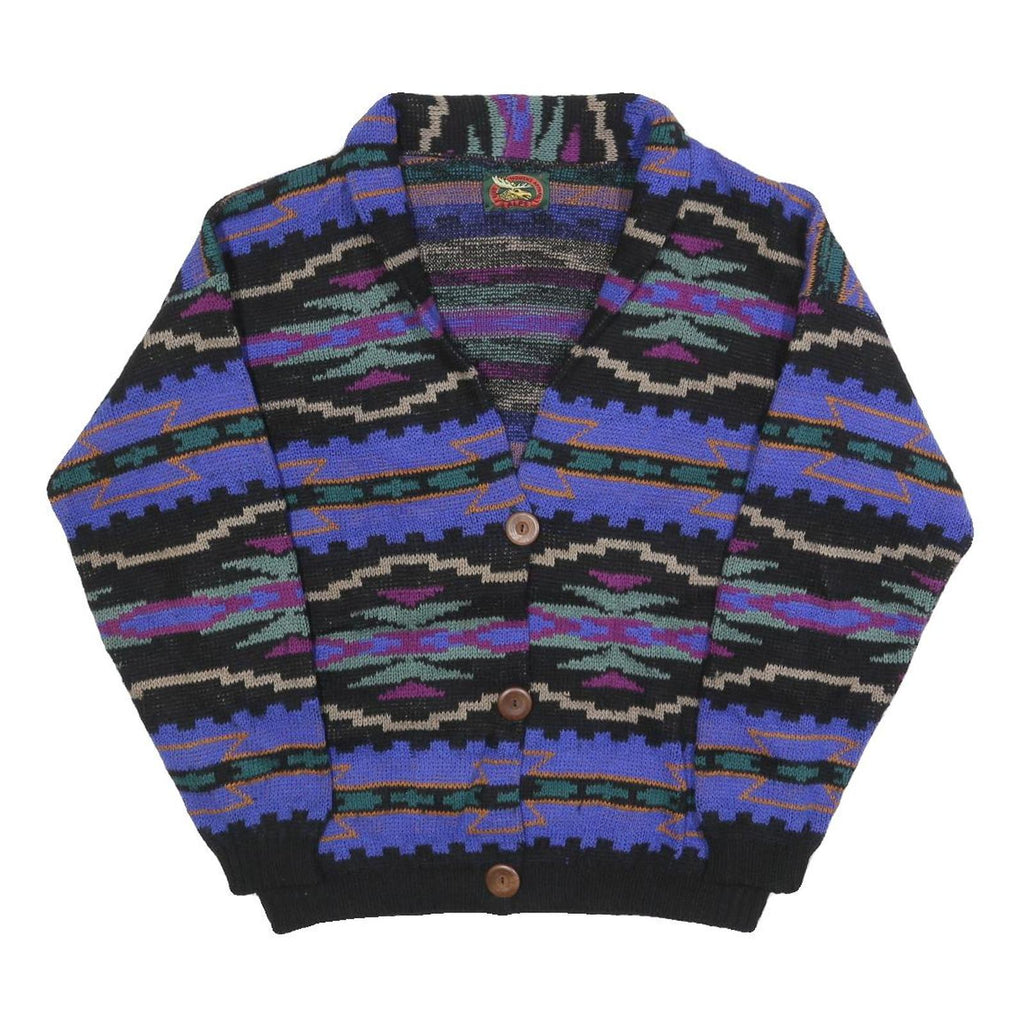 ALPS Womens Black & Purple Patterned Button Up Chunky Knit Cardigan L Stylish