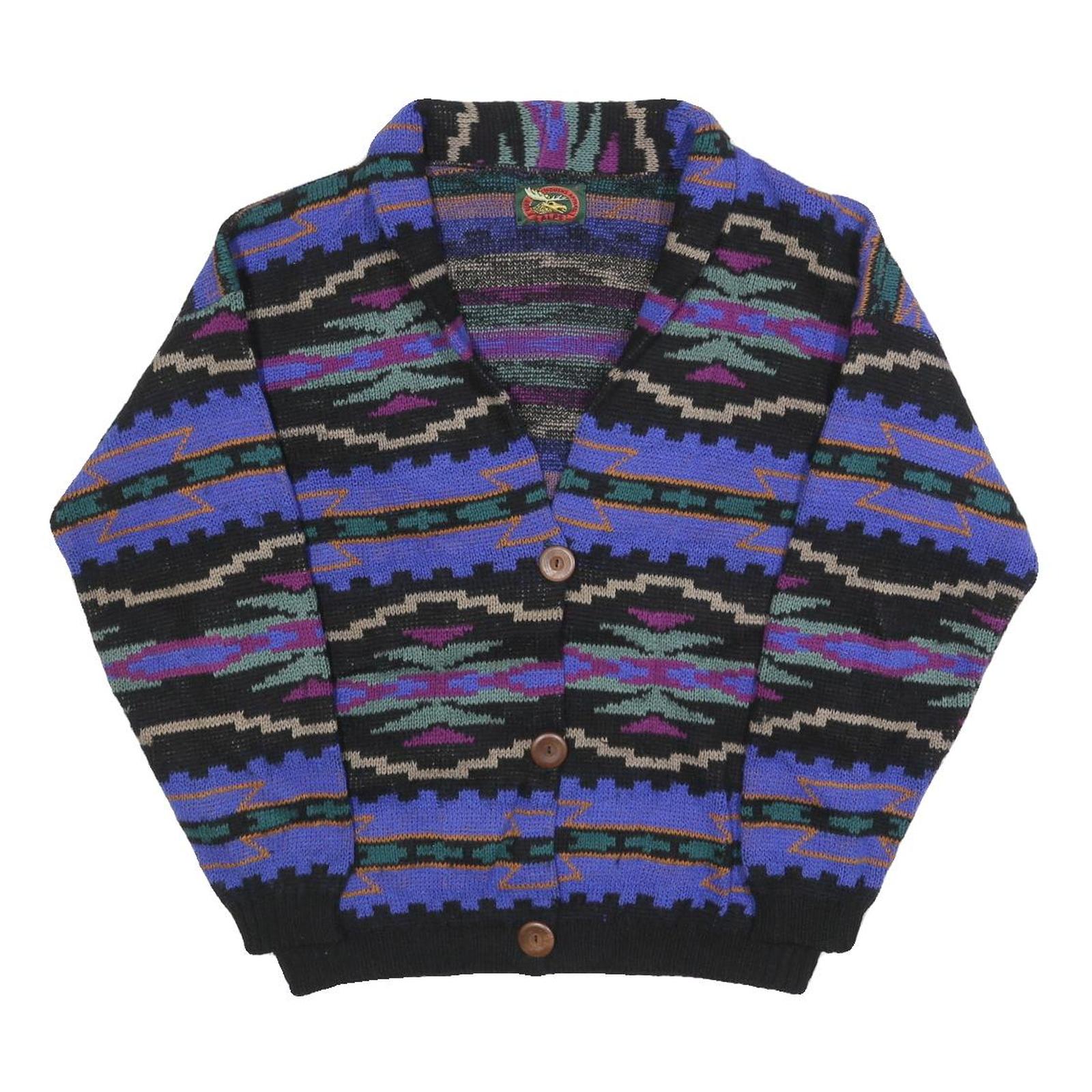 ALPS Womens Black & Purple Patterned Button Up Chunky Knit Cardigan L Stylish