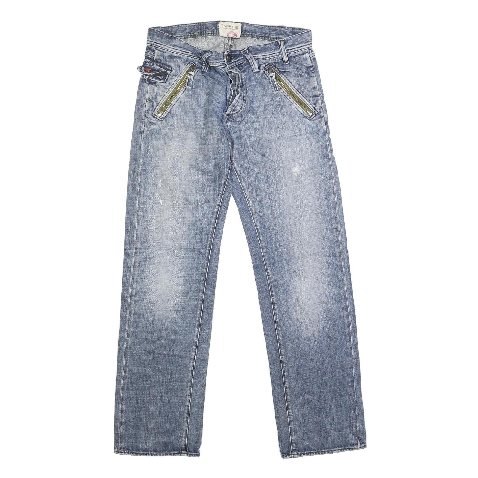 ENERGIE Womens Jeans Blue Regular Straight Denim Light W32 L33 Button Closure