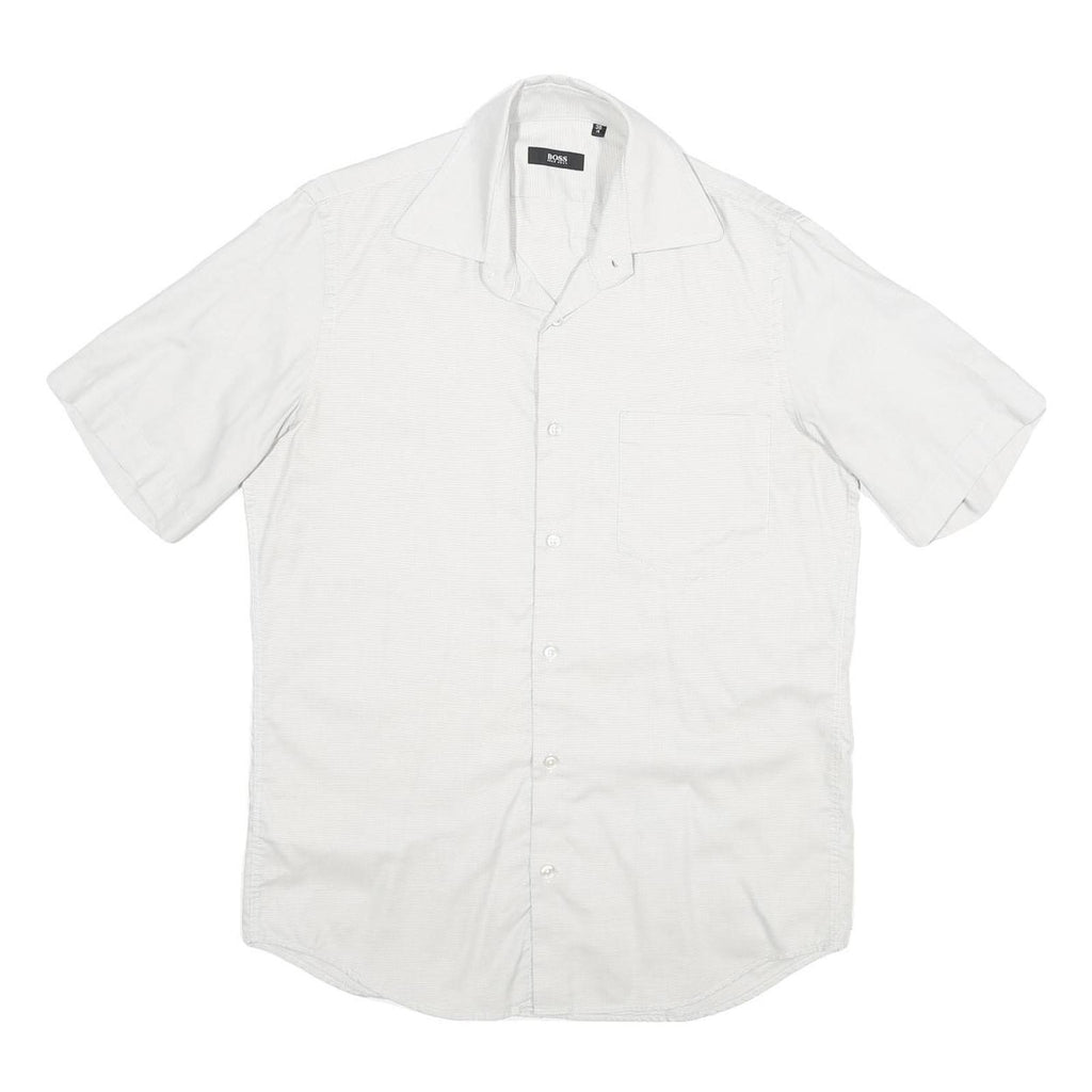 HUGO BOSS Mens White Plain Short Sleeve Shirt S Cotton Blend Summer Style