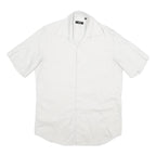 HUGO BOSS Mens White Plain Short Sleeve Shirt S Cotton Blend Summer Style