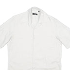 HUGO BOSS Mens White Plain Short Sleeve Shirt S Cotton Blend Summer Style