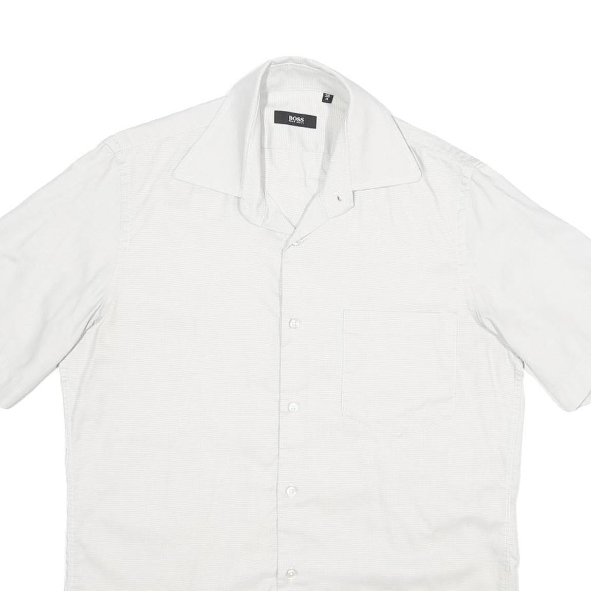 HUGO BOSS Mens White Plain Short Sleeve Shirt S Cotton Blend Summer Style
