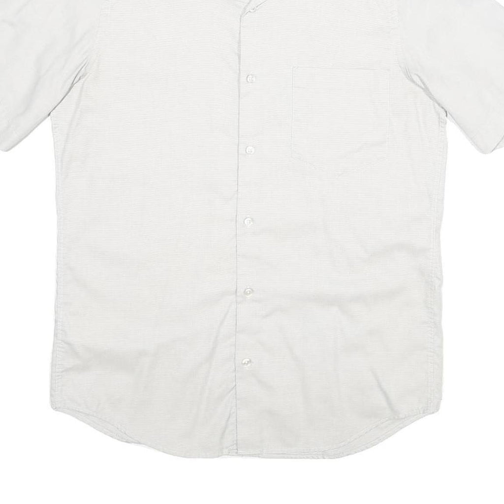 HUGO BOSS Mens White Plain Short Sleeve Shirt S Cotton Blend Summer Style