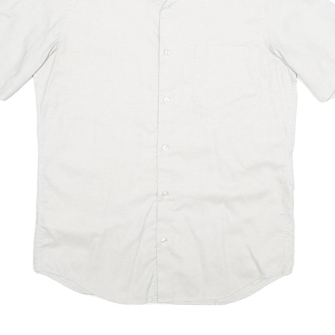 HUGO BOSS Mens White Plain Short Sleeve Shirt S Cotton Blend Summer Style