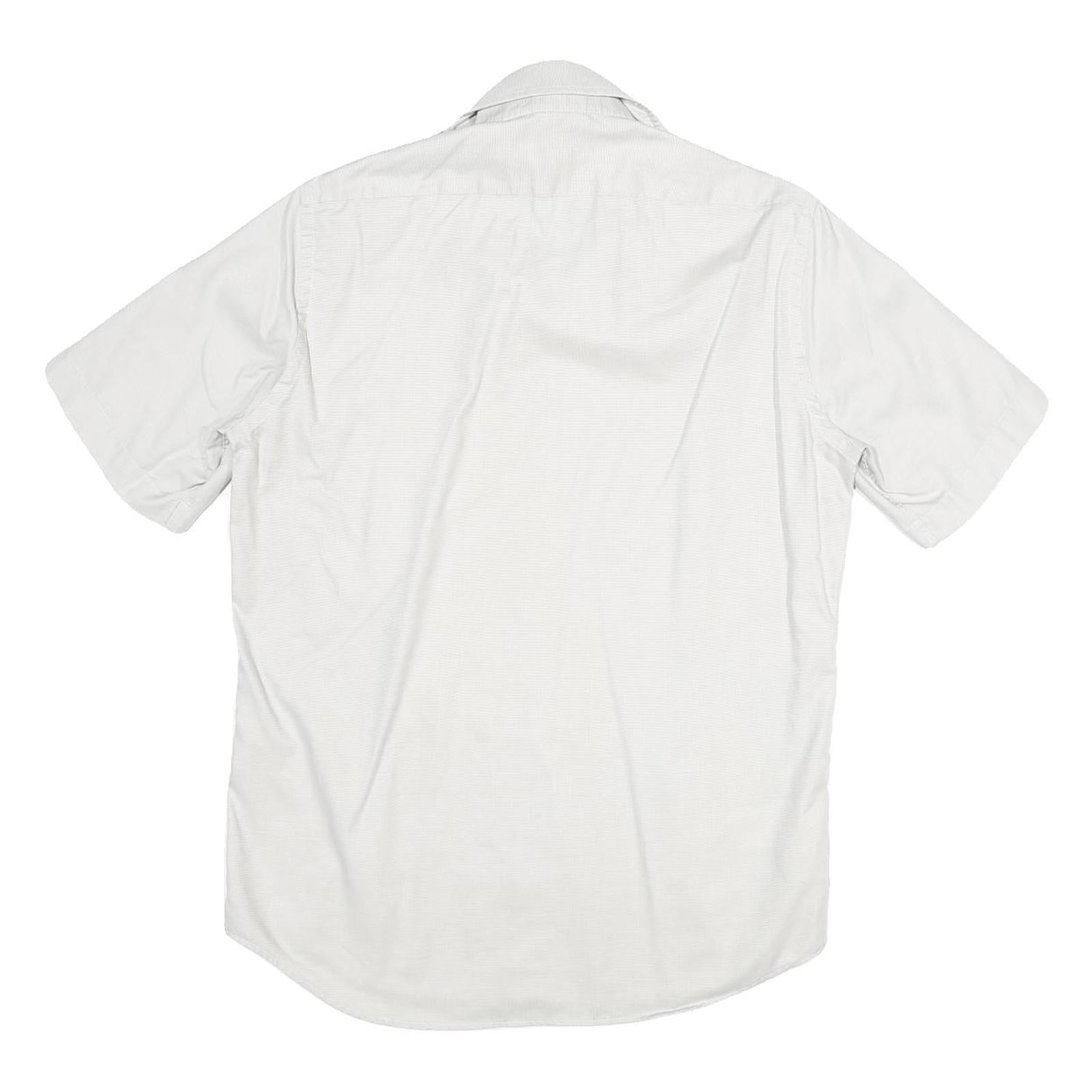 HUGO BOSS Mens White Plain Short Sleeve Shirt S Cotton Blend Summer Style