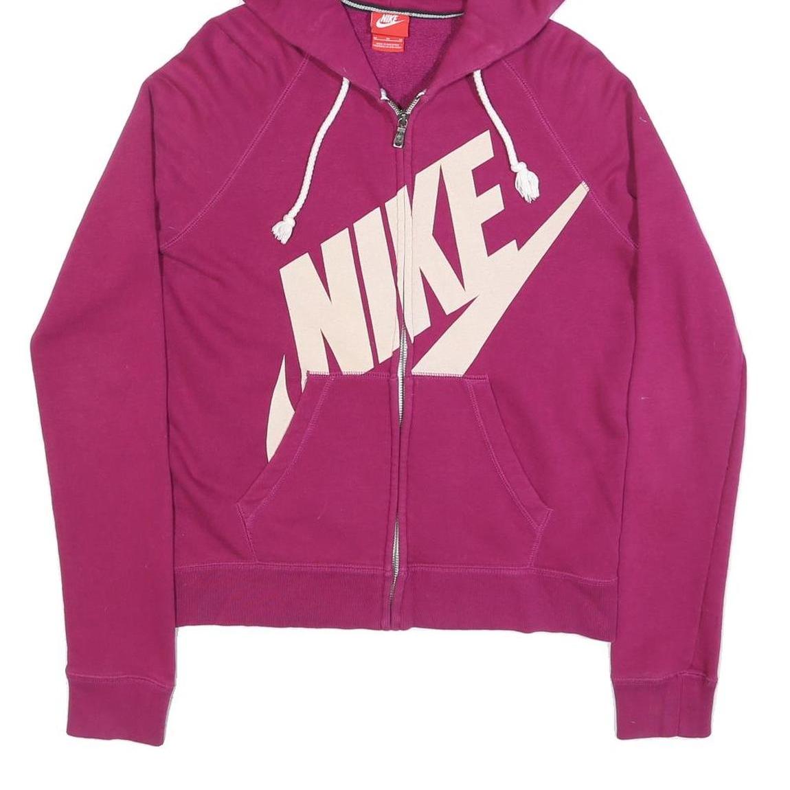 NIKE Womens Purple Pullover Hoodie M Cotton Blend Zip Up Casual