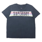 SUPERDRY Womens Navy Blue & Pastel Stripe Graphic T-Shirt UK 12 Short Sleeve