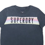 SUPERDRY Womens Navy Blue & Pastel Stripe Graphic T-Shirt UK 12 Short Sleeve