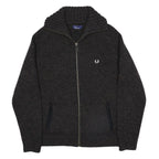 FRED PERRY Mens Black Patterned Zip Up Jumper Crew Neck Basic Knit M Wool Blend