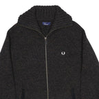 FRED PERRY Mens Black Patterned Zip Up Jumper Crew Neck Basic Knit M Wool Blend