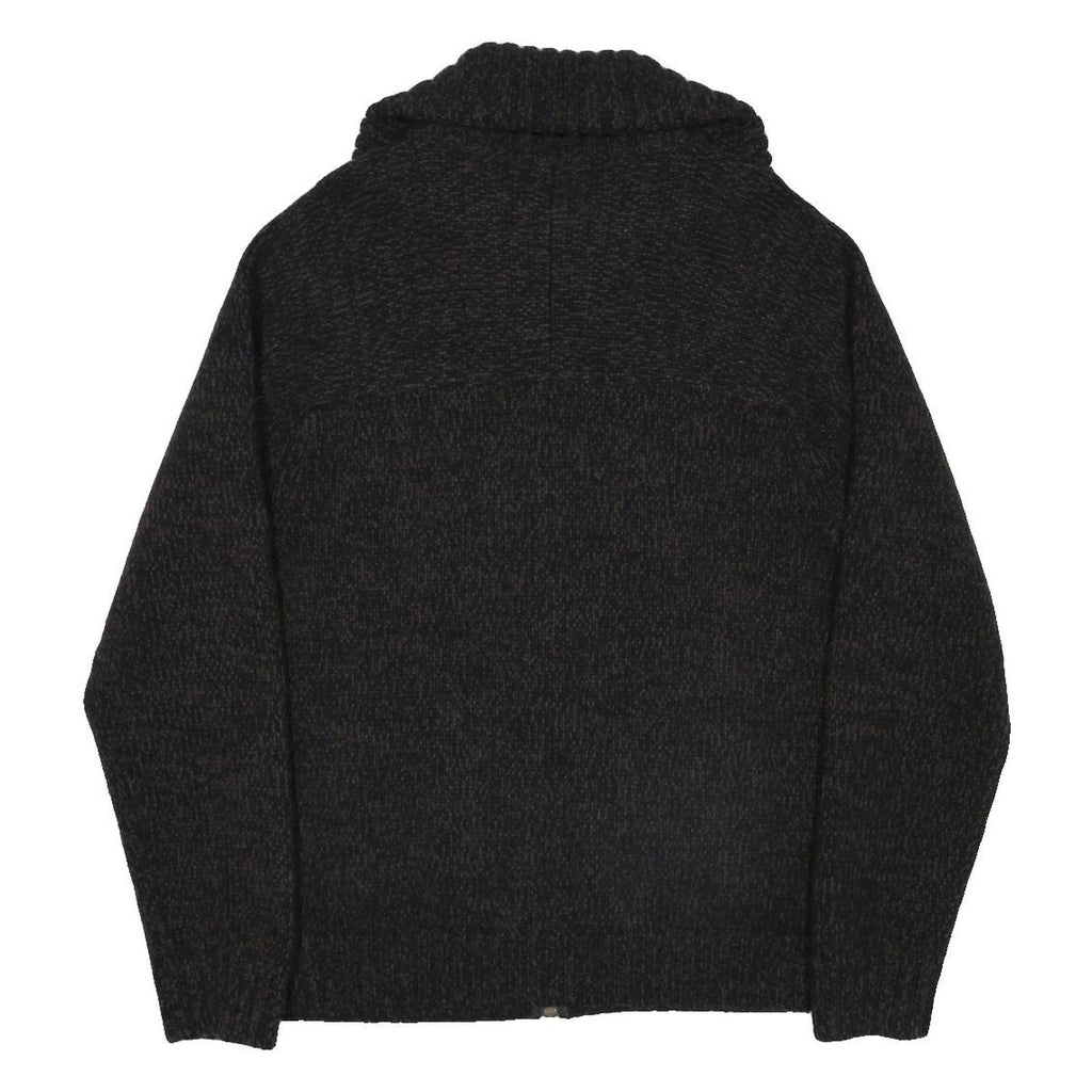 FRED PERRY Mens Black Patterned Zip Up Jumper Crew Neck Basic Knit M Wool Blend