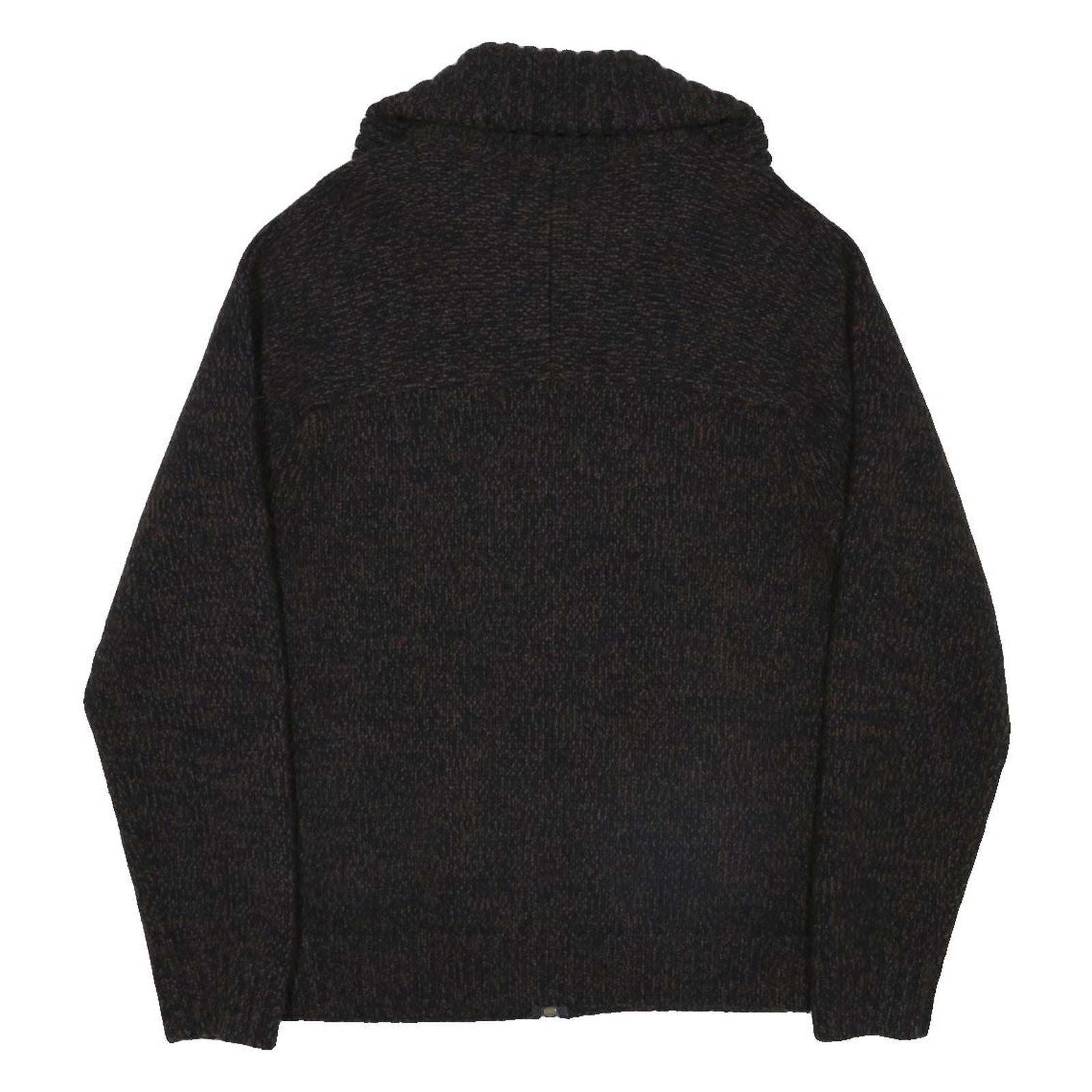 FRED PERRY Mens Black Patterned Zip Up Jumper Crew Neck Basic Knit M Wool Blend