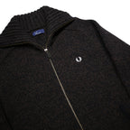 FRED PERRY Mens Black Patterned Zip Up Jumper Crew Neck Basic Knit M Wool Blend