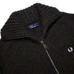 FRED PERRY Mens Black Patterned Zip Up Jumper Crew Neck Basic Knit M Wool Blend