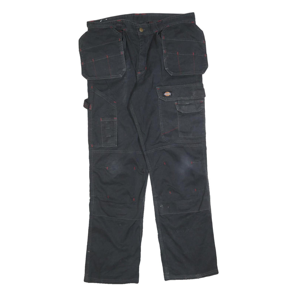 DICKIES Mens Cotton Blend Black Relaxed Straight Trousers W34 L32 Workwear