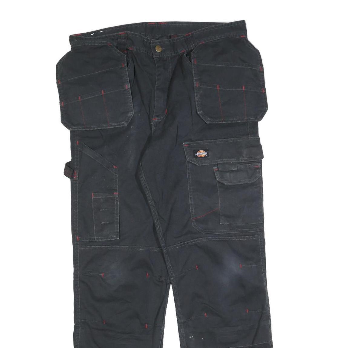 DICKIES Mens Cotton Blend Black Relaxed Straight Trousers W34 L32 Workwear