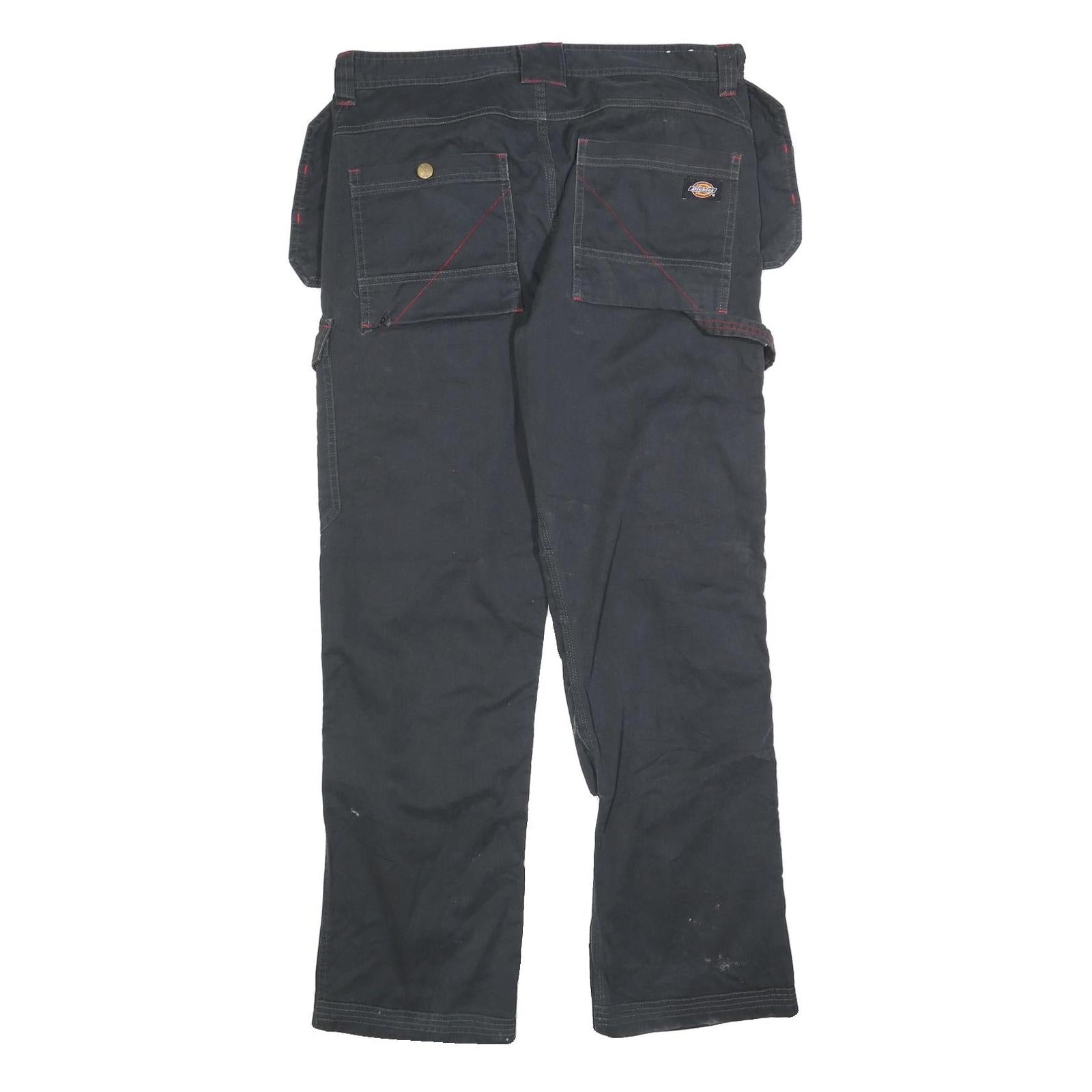 DICKIES Mens Cotton Blend Black Relaxed Straight Trousers W34 L32 Workwear