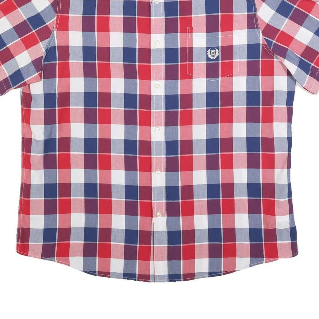 CHAPS Mens Red Blue White Check Shirt XL Casual Summer Smart Short Sleeve